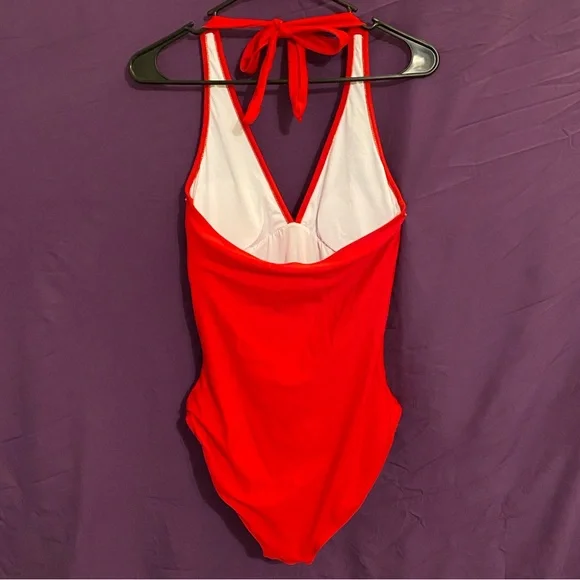 NWT Vibrant Red One Piece Swimsuit with Halter Neckline. Size S. - Picture 2 of 5